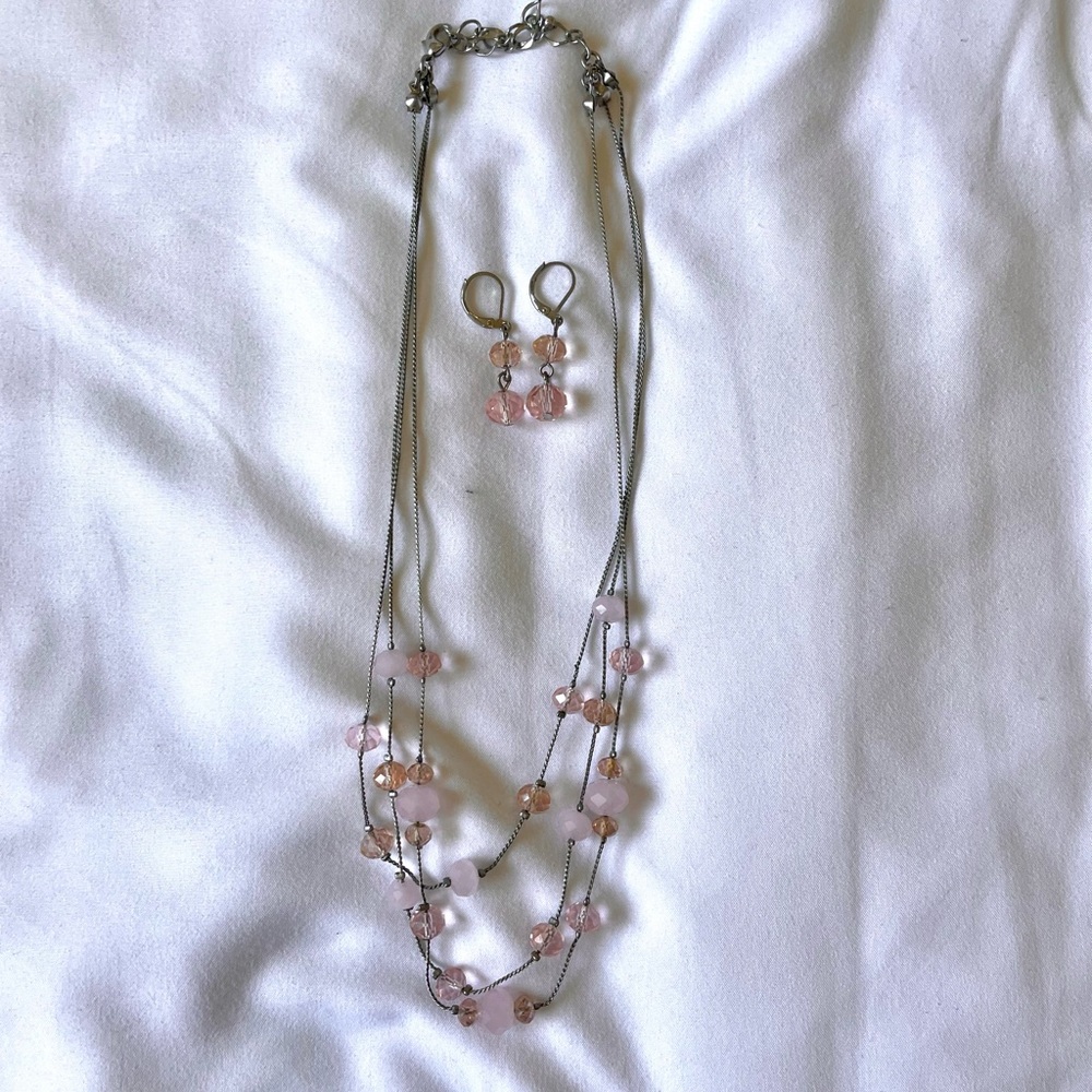 Pink multi chain necklace and earring set